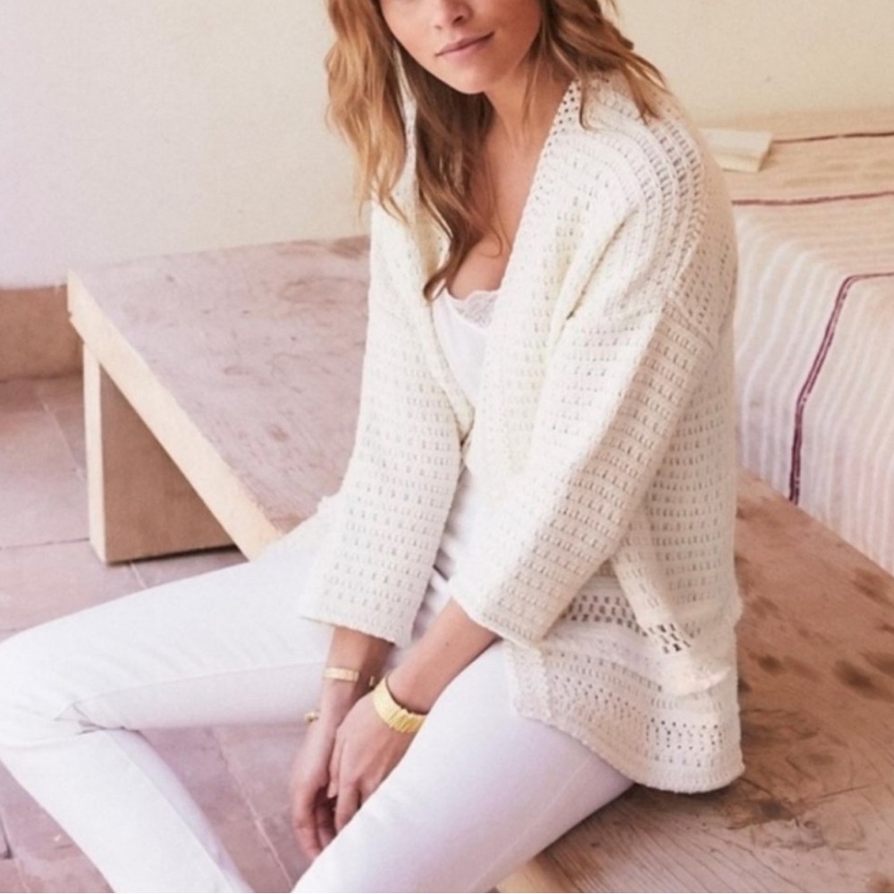 Sezane Dory Cardigan Jacket Crochet Knit Cream White Size XS.
